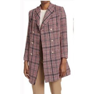 PLM Tweed Pearl Gold Buttons Double Breasted Long Winter Coat Jacket Size XS New